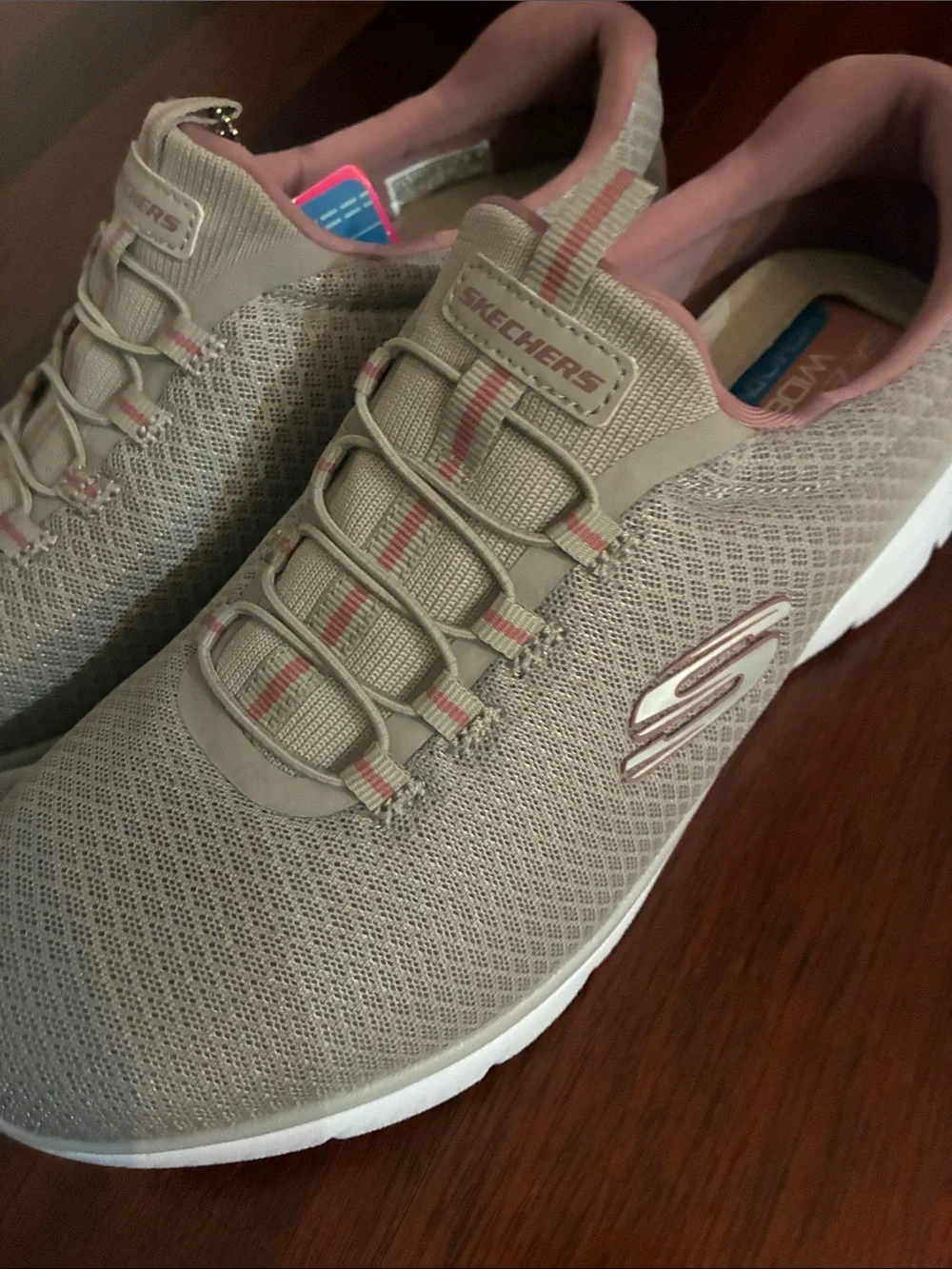 Skechers Women's Taupe and Pink Memory Foam Athletic Sneakers